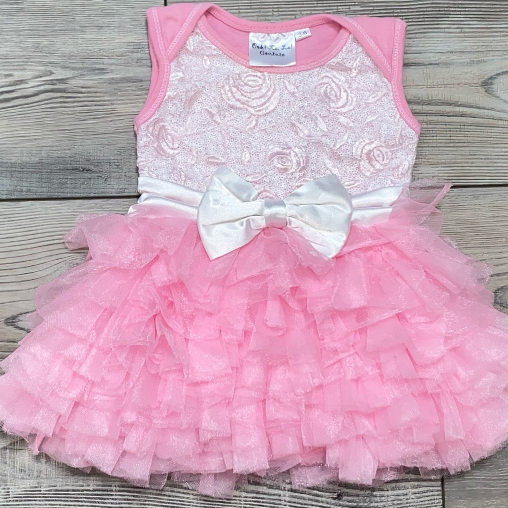 Ohh La La Couture Lace Bow Pink Ruffle Tutu Birthday Party Dress